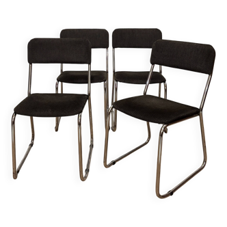 Set of 4 70s chrome metal chairs