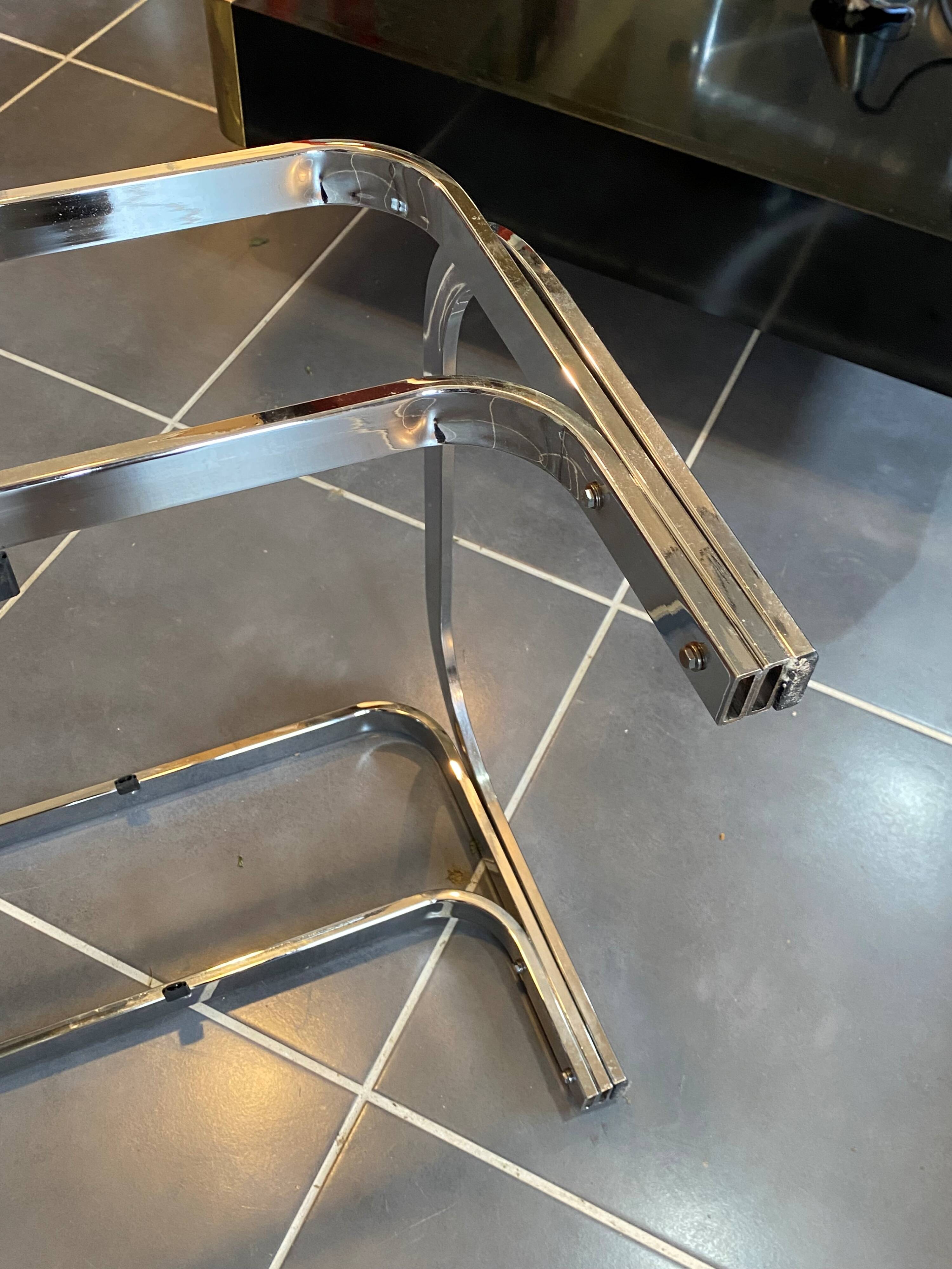 Table basse double plateau verre chrome style Bauhaus vintage 1970
