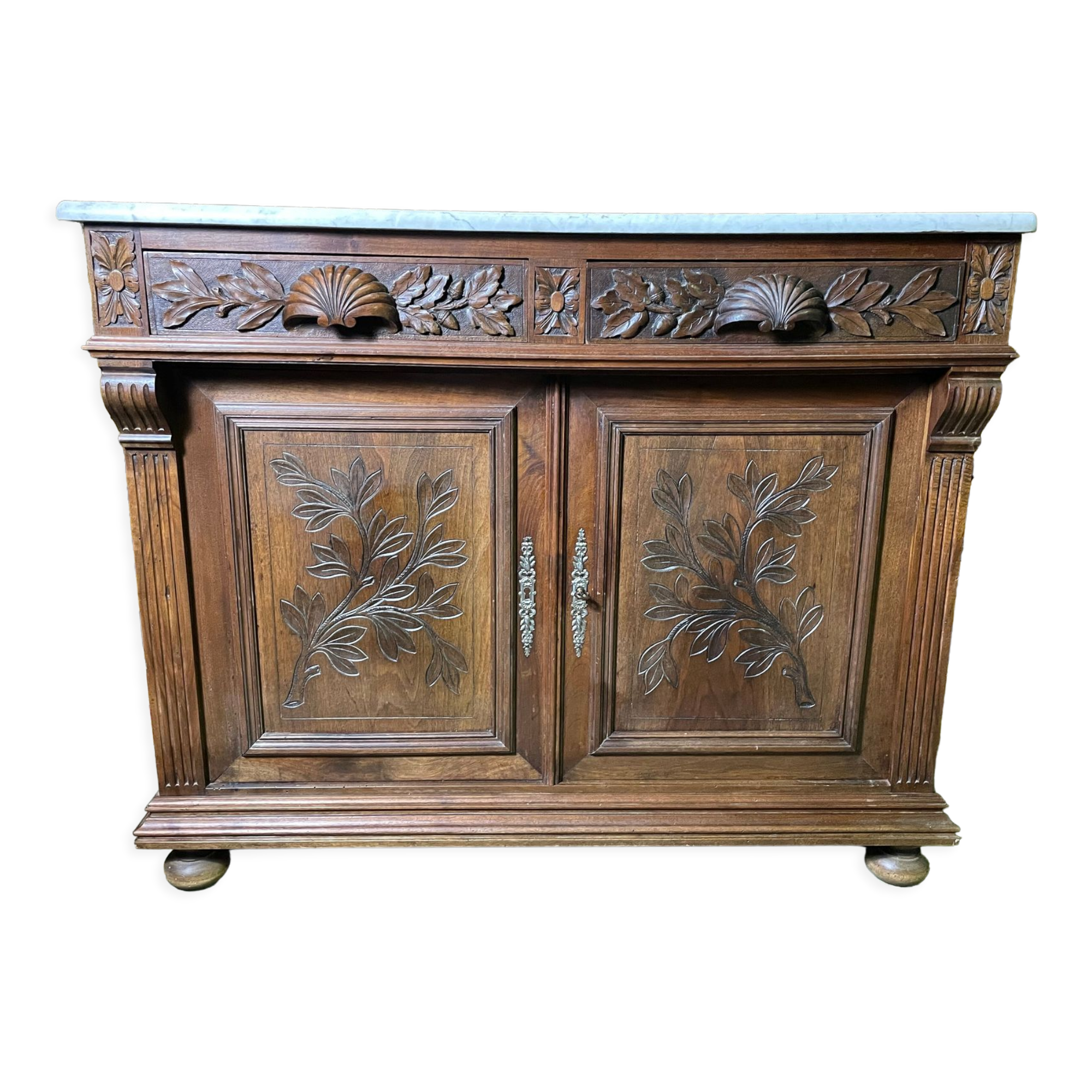 Carved walnut vanity