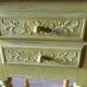 Pair of vintage carved wooden bedside tables – Sunny yellow finish