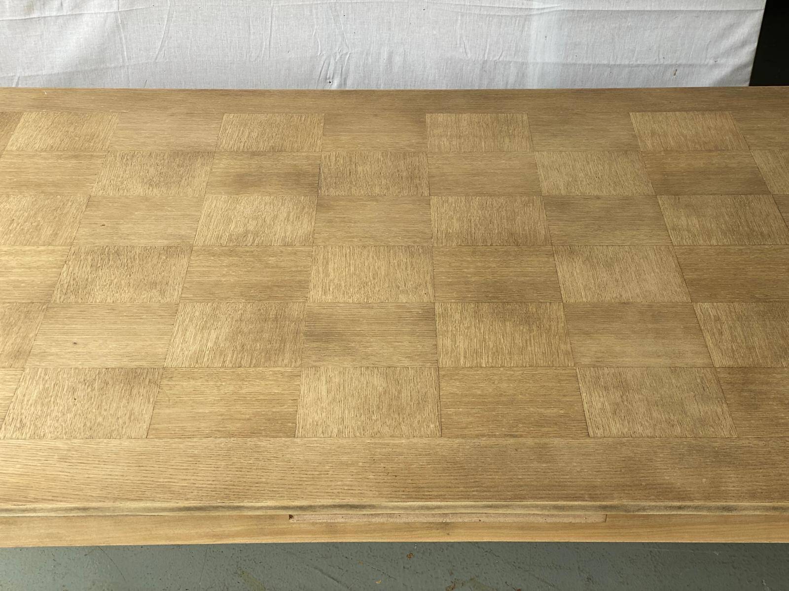Vintage extendable dining table renovated in marquetry and raw wood