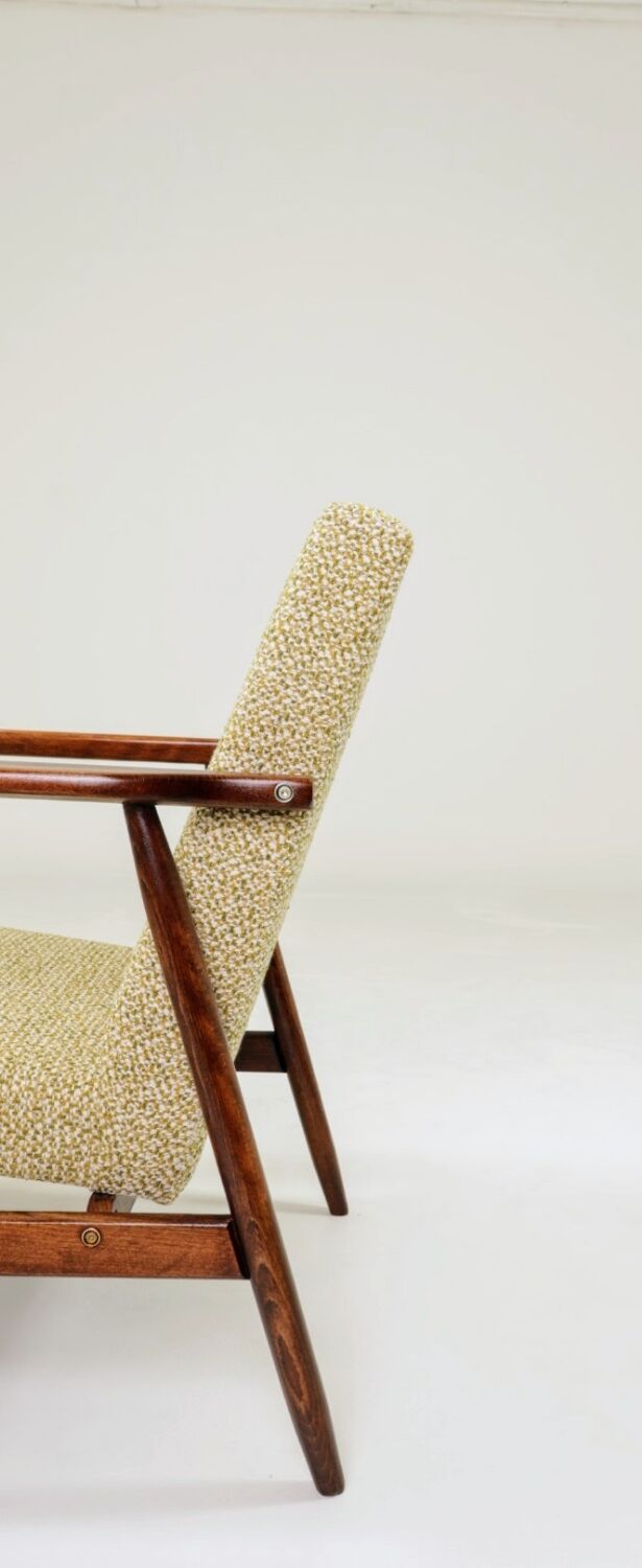 Fauteuil vintage vert en tissu à motifs modernes du milieu du siècle, années 1970, Pologne