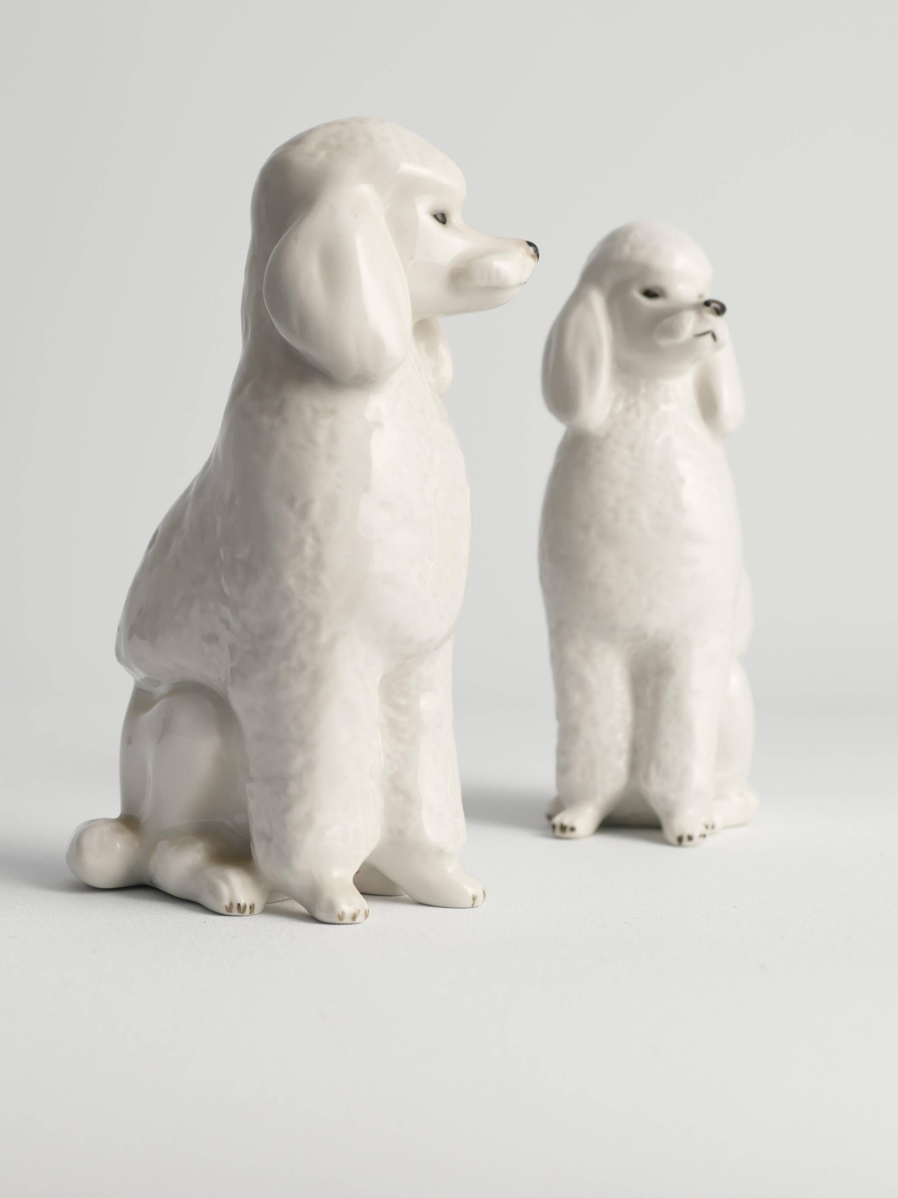 White Hand-Painted Porcelain Poodle Dogs by Lomonosov, Soviet, 1960s, Set of 2