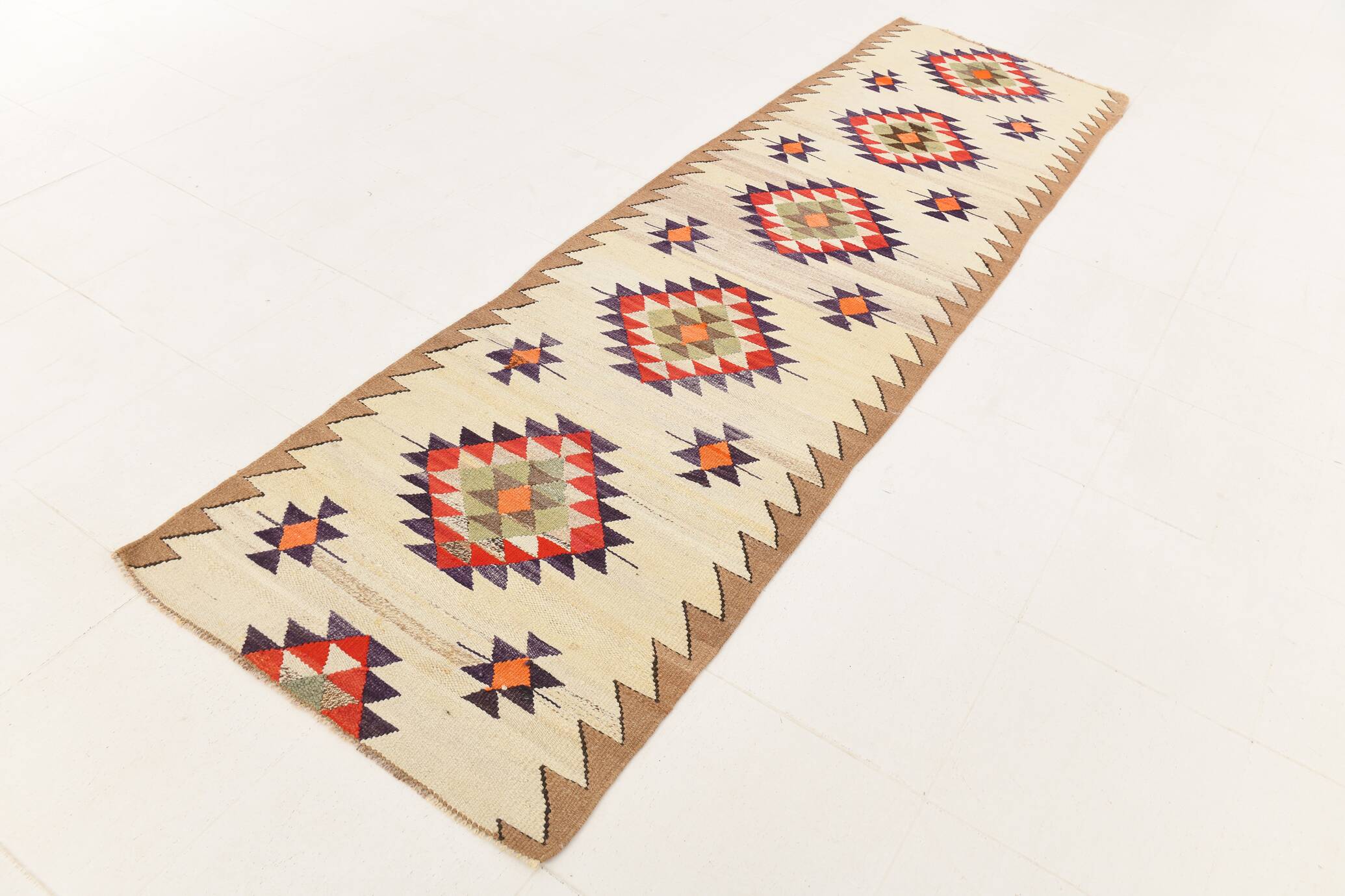 3x10 Vintage Tribal Geometric Kilim Runner Rug, 91x314Cm