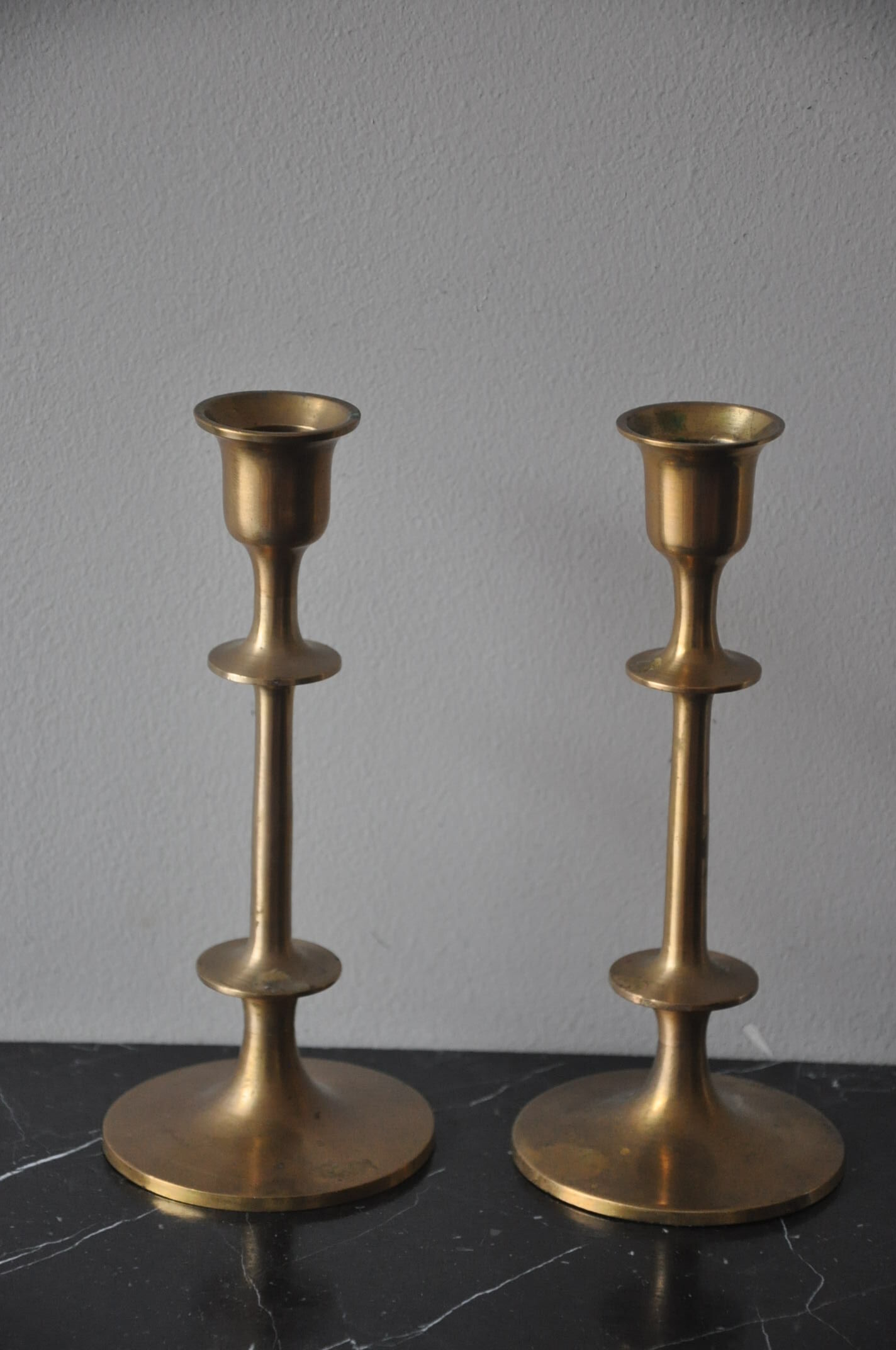 Pair of vintage Scandinavian brass candle holders