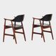 Set of two cowhorn desk arm chairs in black leatherette with teak frame, 1960s