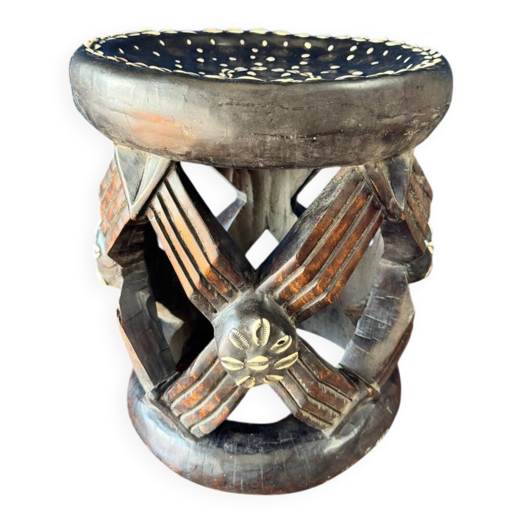 Traditional African stool. Hand-carved, richly decorated.