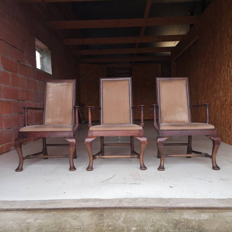 3 fauteuils chippendale en chêne massif, XIXème siècle
