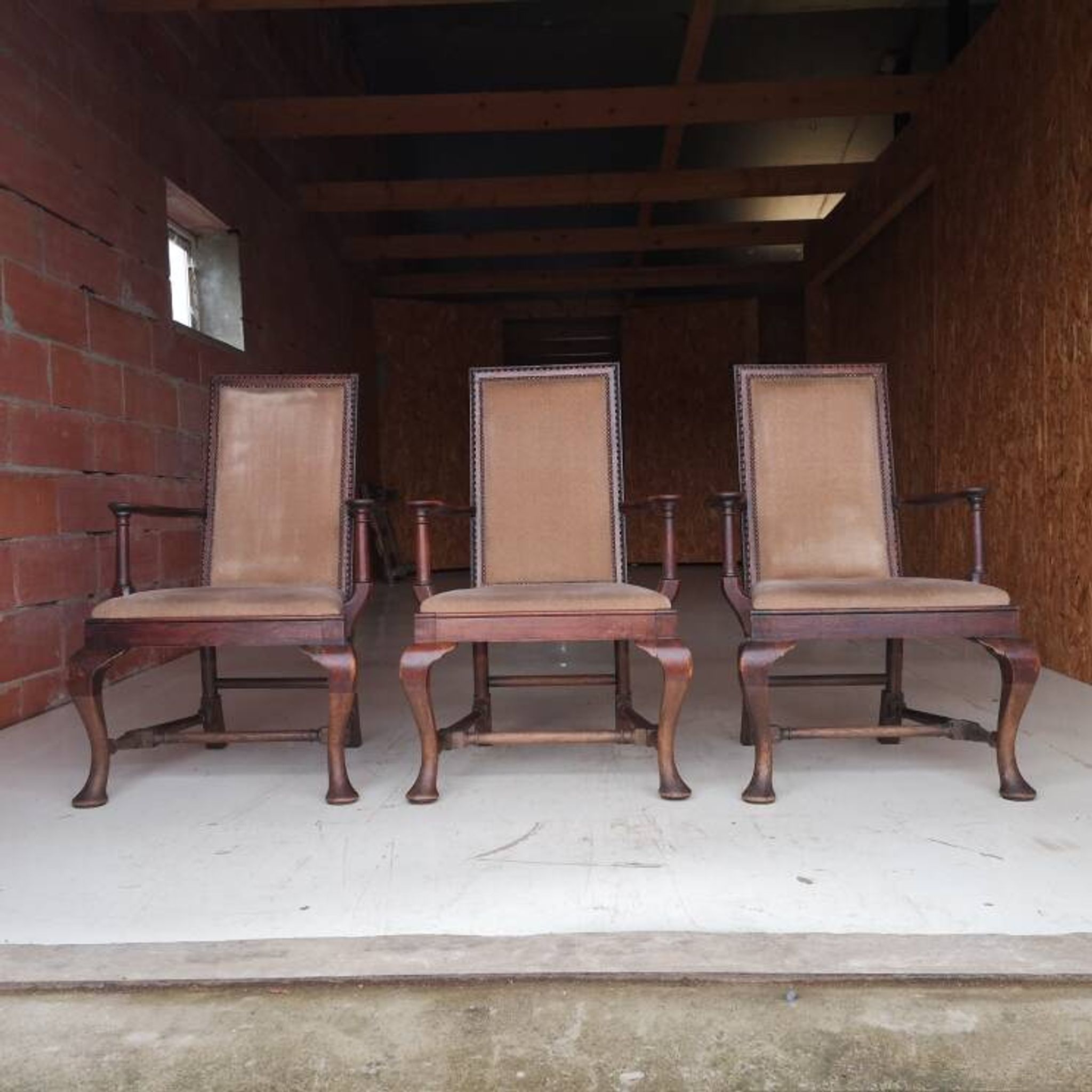 3 fauteuils chippendale en chêne massif, XIXème siècle