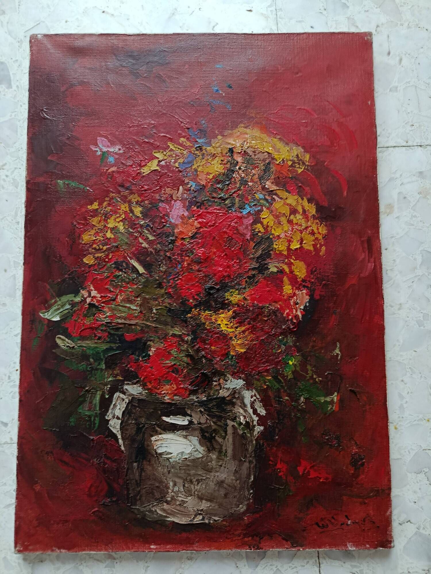 Hst still life bouquet flower in vase by willy jager 1960 germany 1960