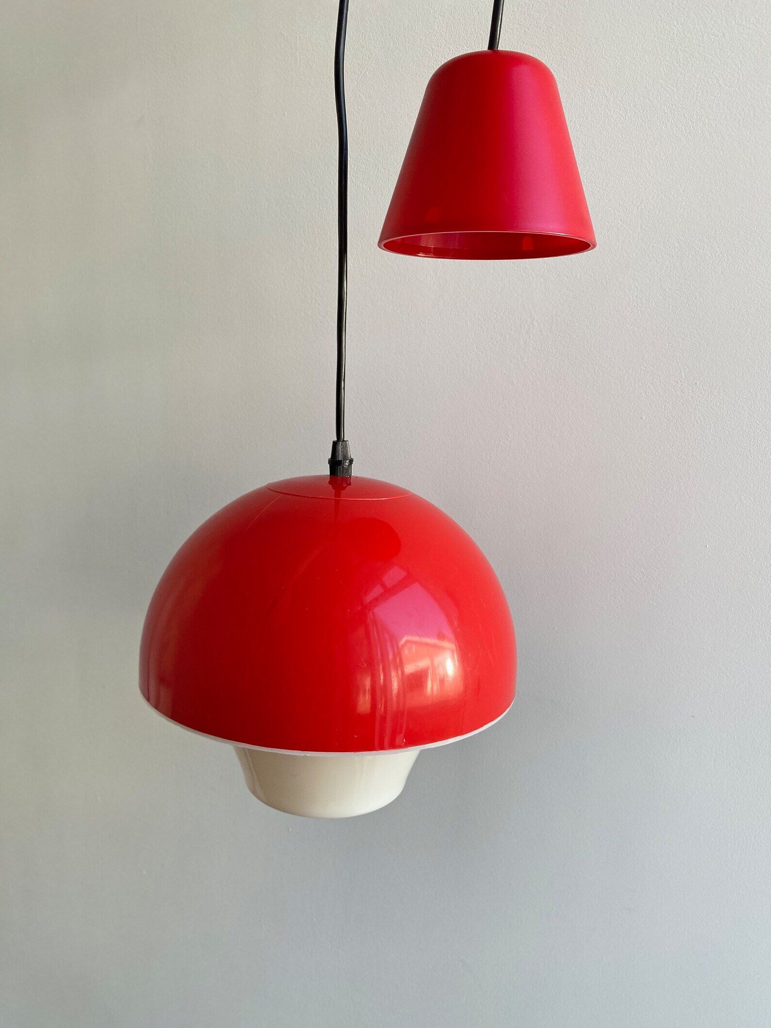 Scandinavian red & white vintage plastic hanging lamp