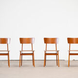Series of 4 scandinavian chairs with curved back 1960