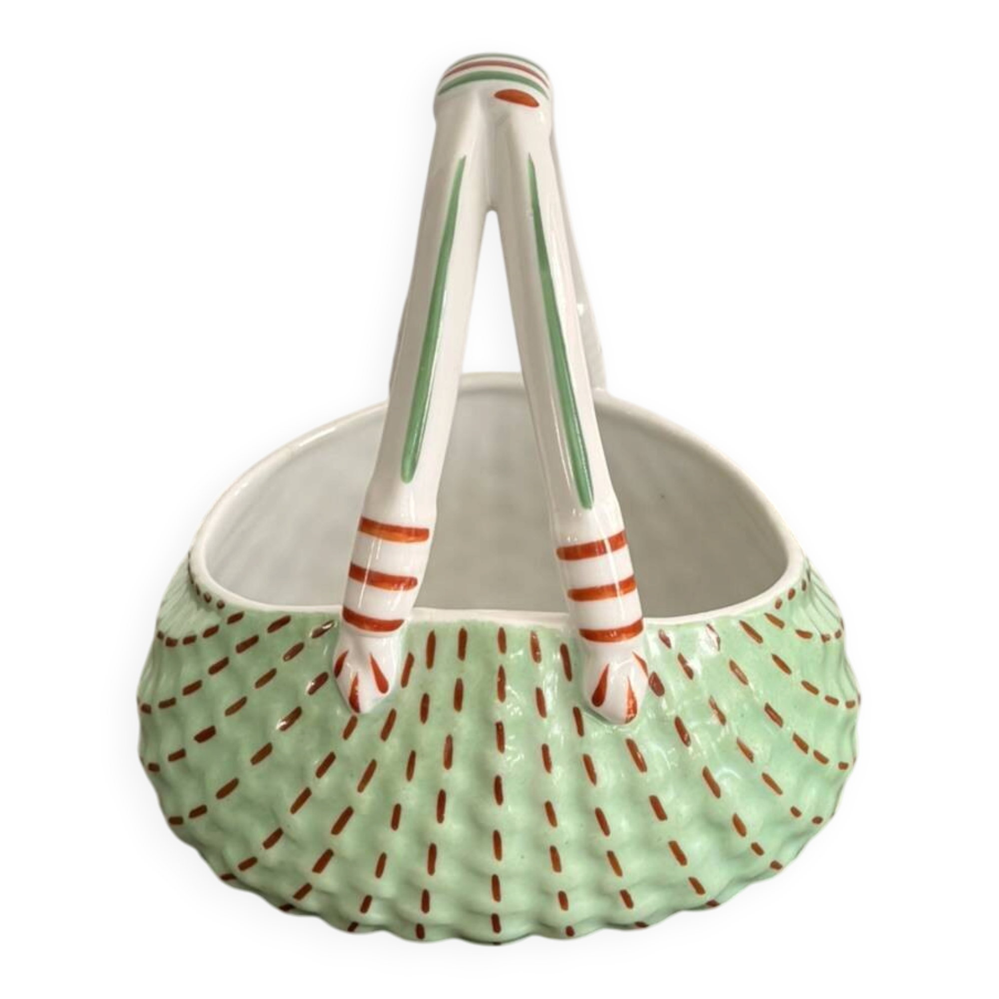Vintage Mid 20th Century Limoges ULM Porcelain Basket with Handle