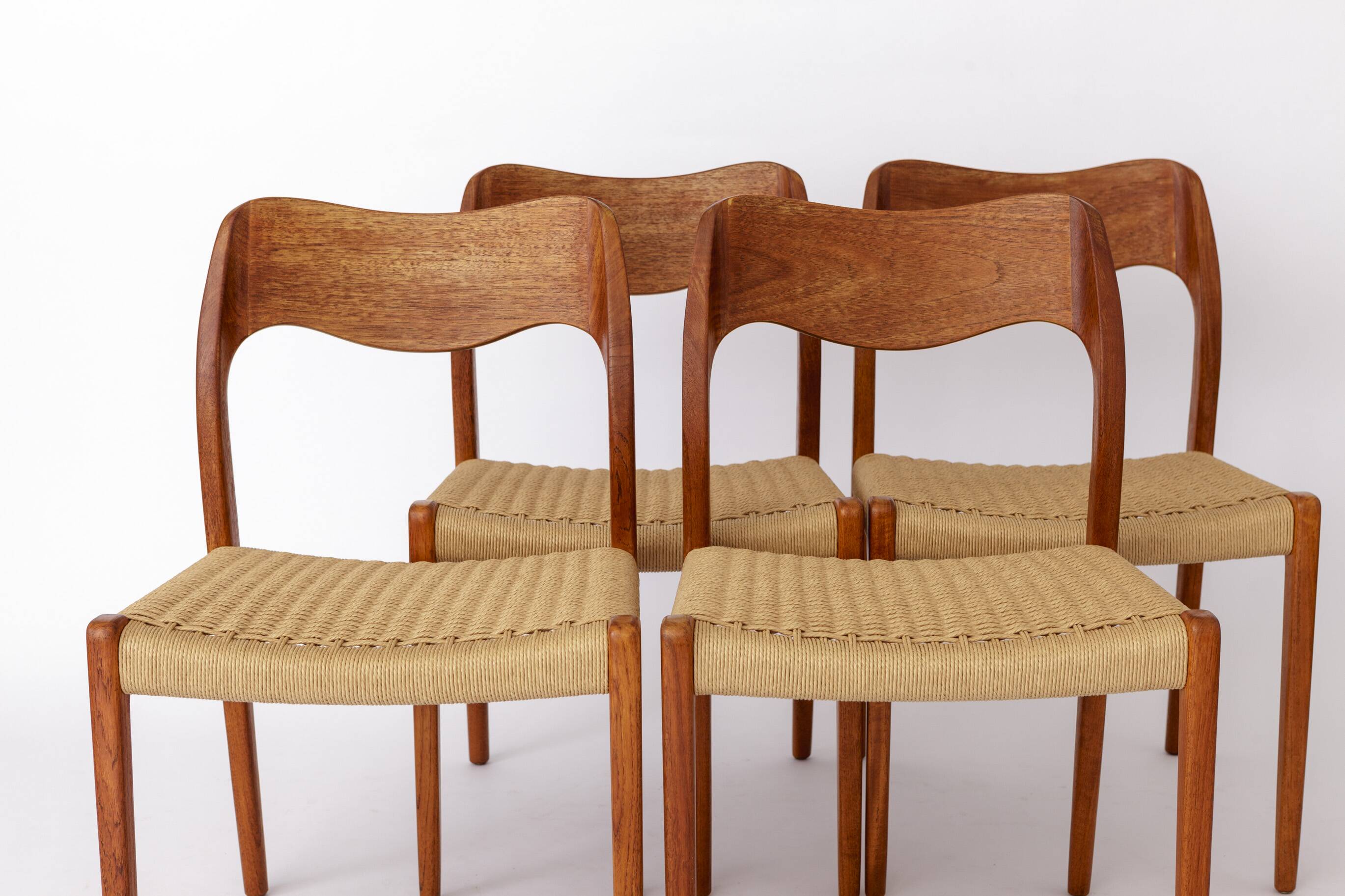 4 Niels Otto Moller Chairs, Model 71, Teak, 1950s, Danish