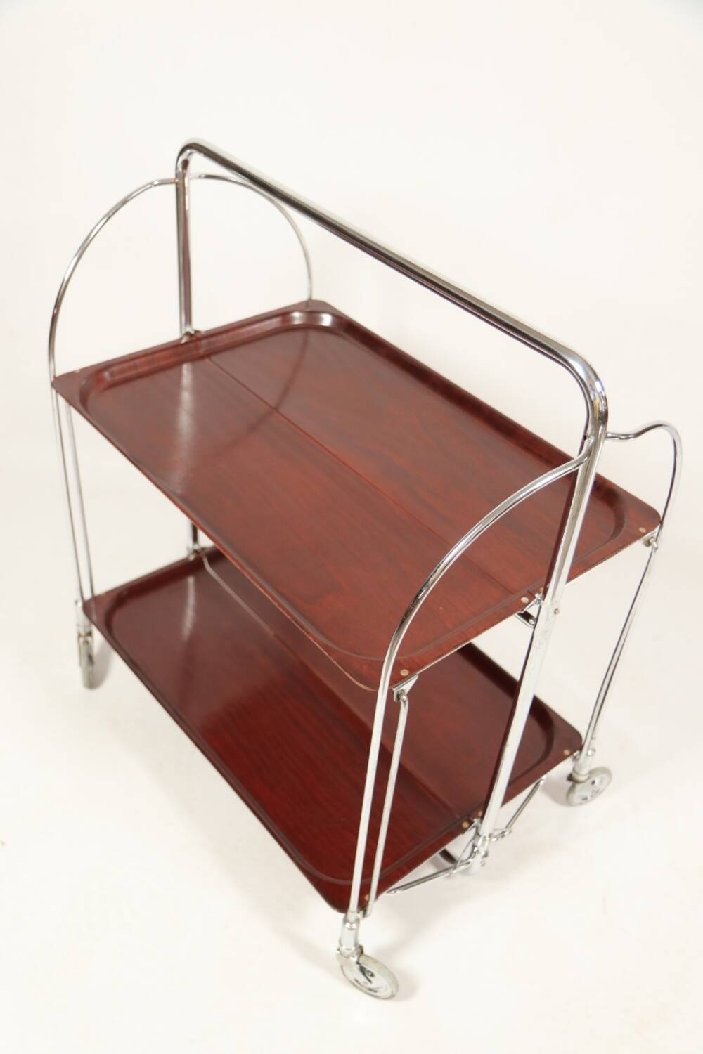 Bar de service vintage Bauhaus style chrome et bois mobile wengé