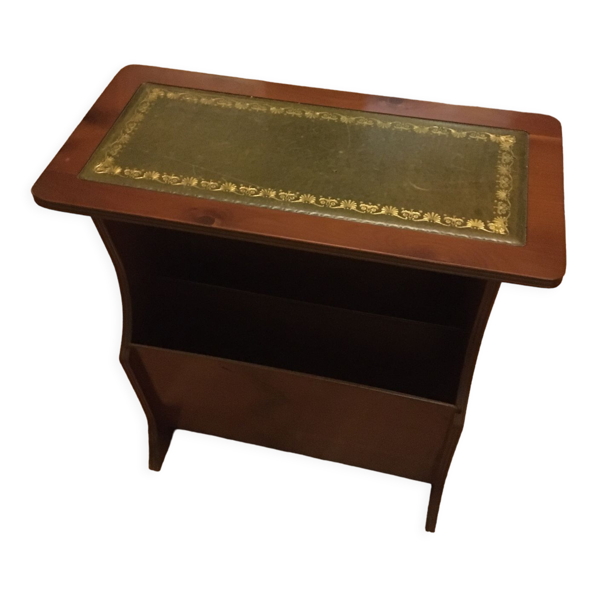 Mahogany magazine holder English style green leather