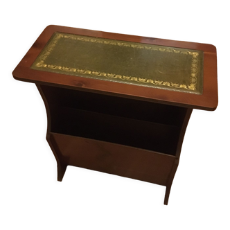 Mahogany magazine holder English style green leather