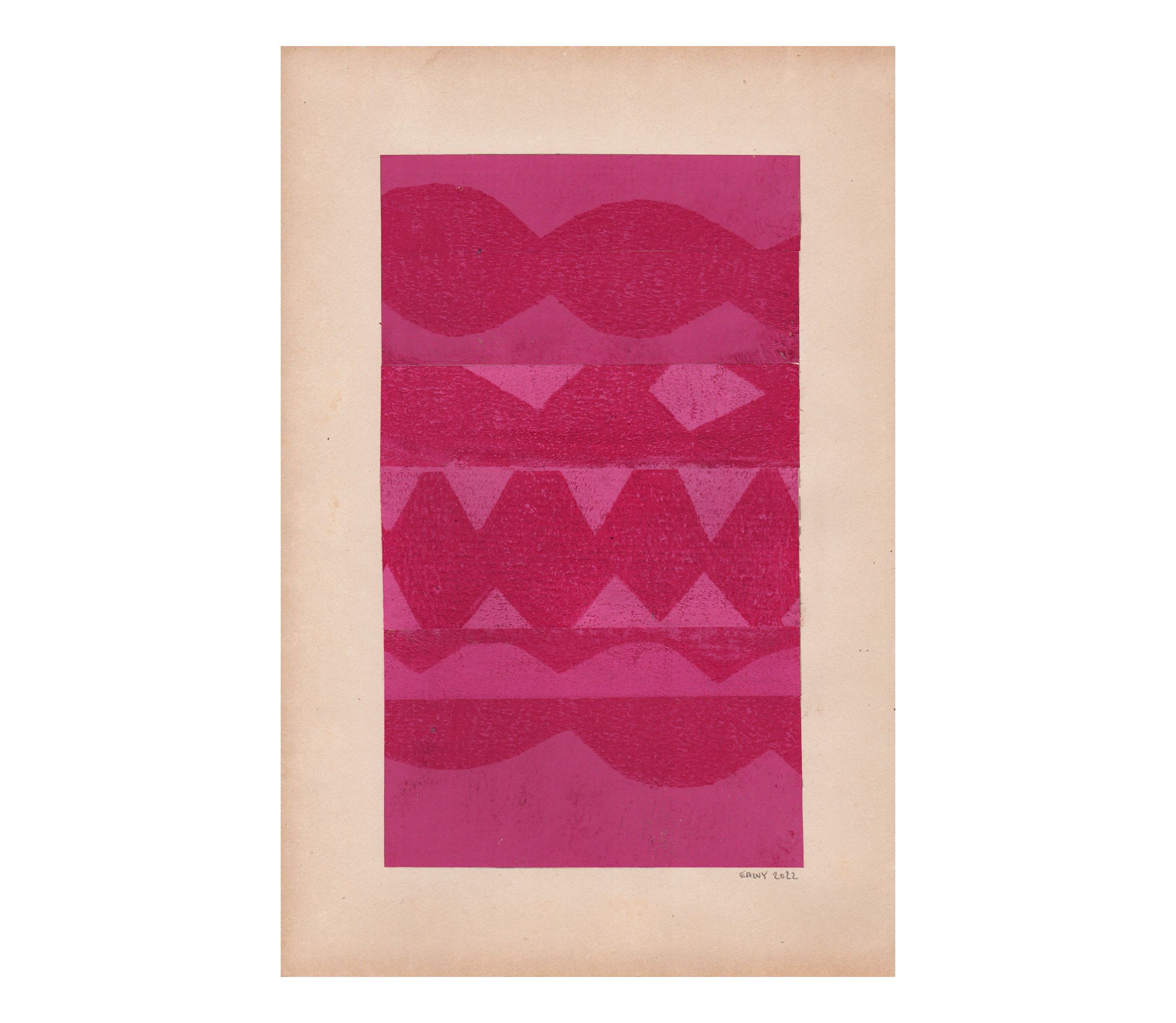 Collage et peinture sur papier ancien - M696 Rose indien - signé Eawy