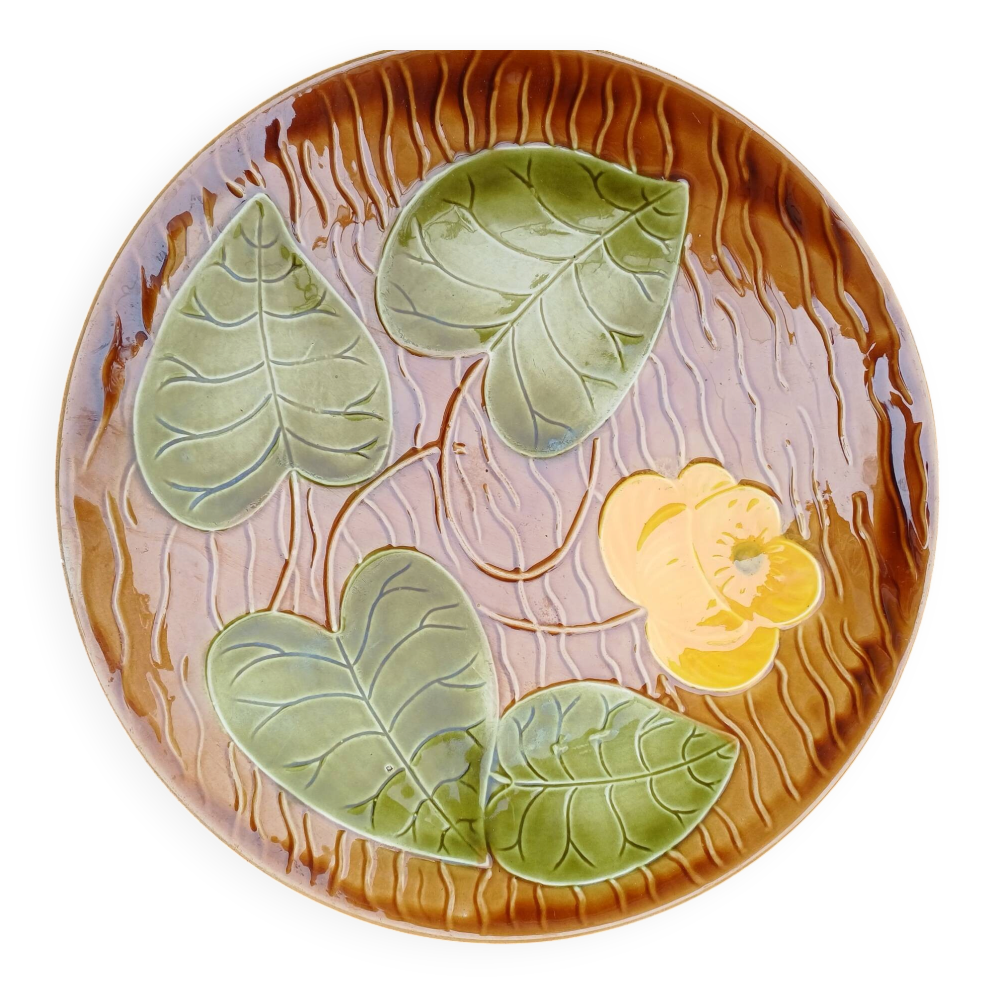 Rare large Majolica plate Nénuphar – Sarreguemines Vintage