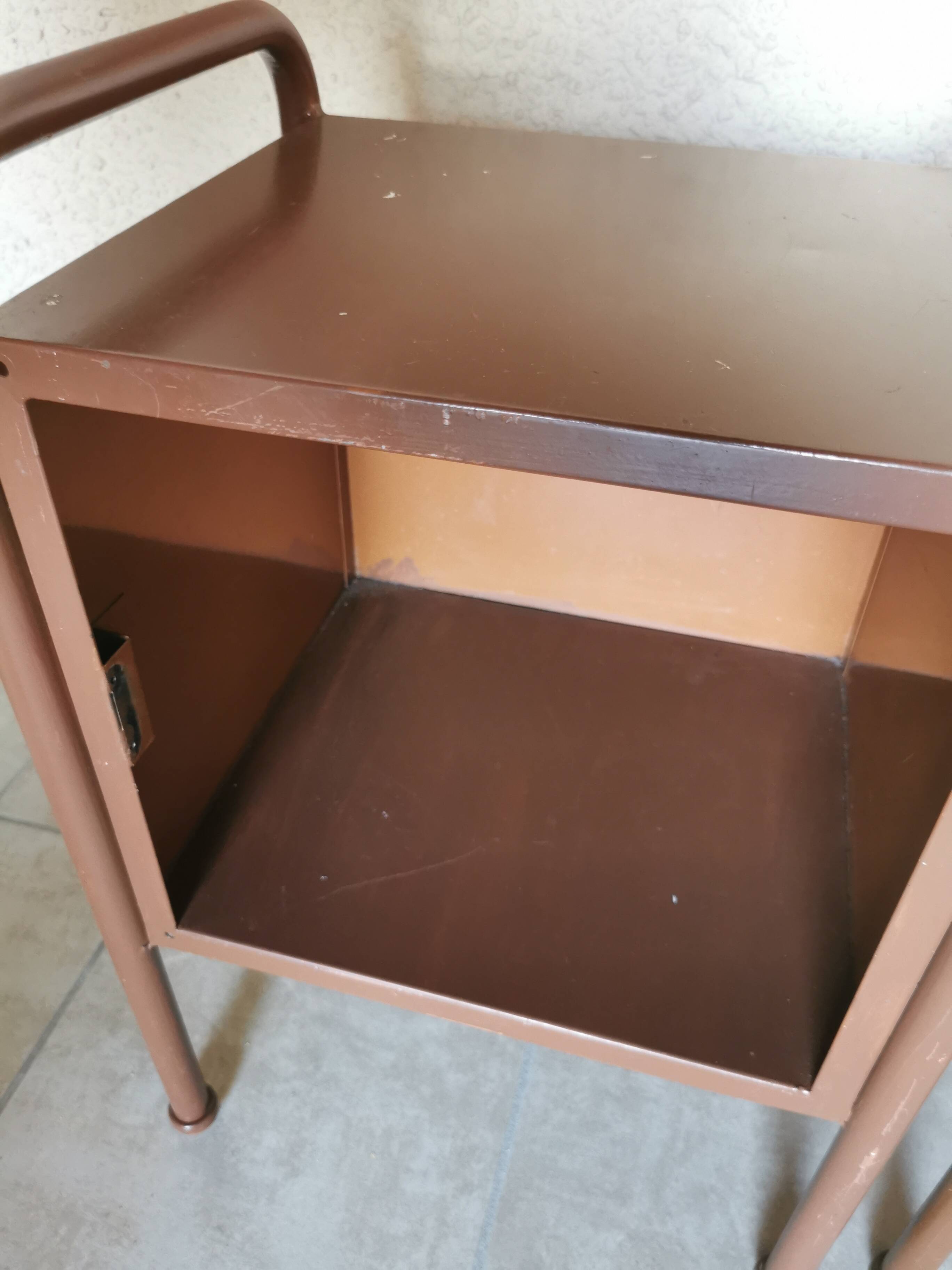 Pair of boarding school bedside tables