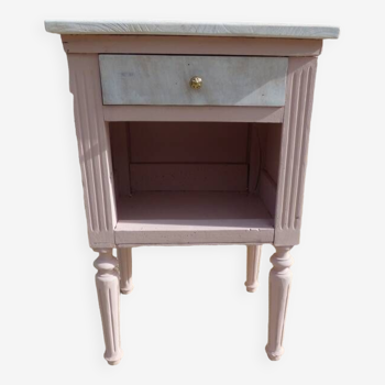 Old bedside table 1 drawer 1 wooden niche and its brass button – Completely revamped