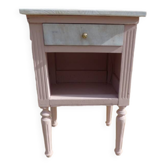 Old bedside table 1 drawer 1 wooden niche and its brass button – Completely revamped