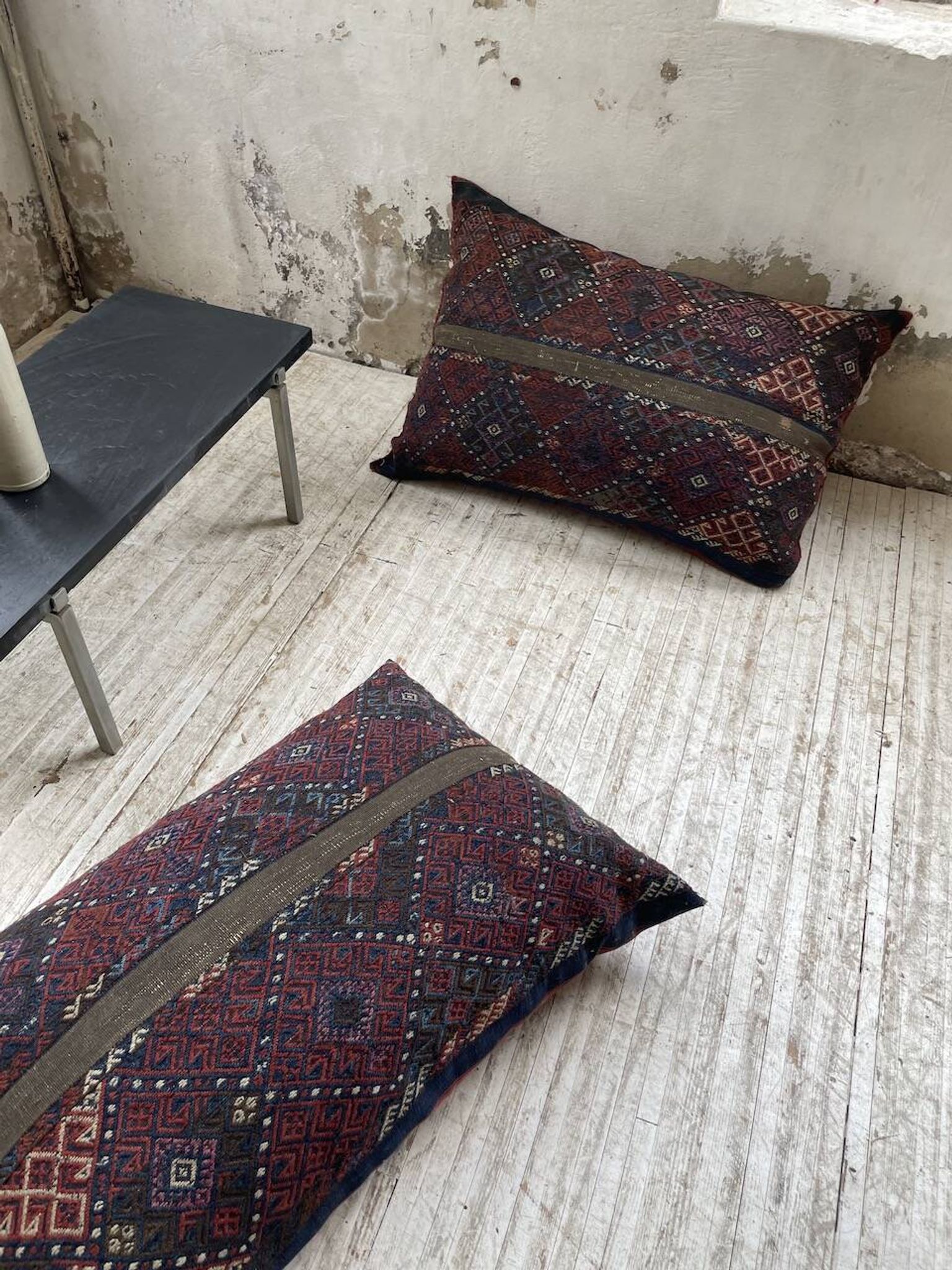Pair of vintage XXL Kilim cushions