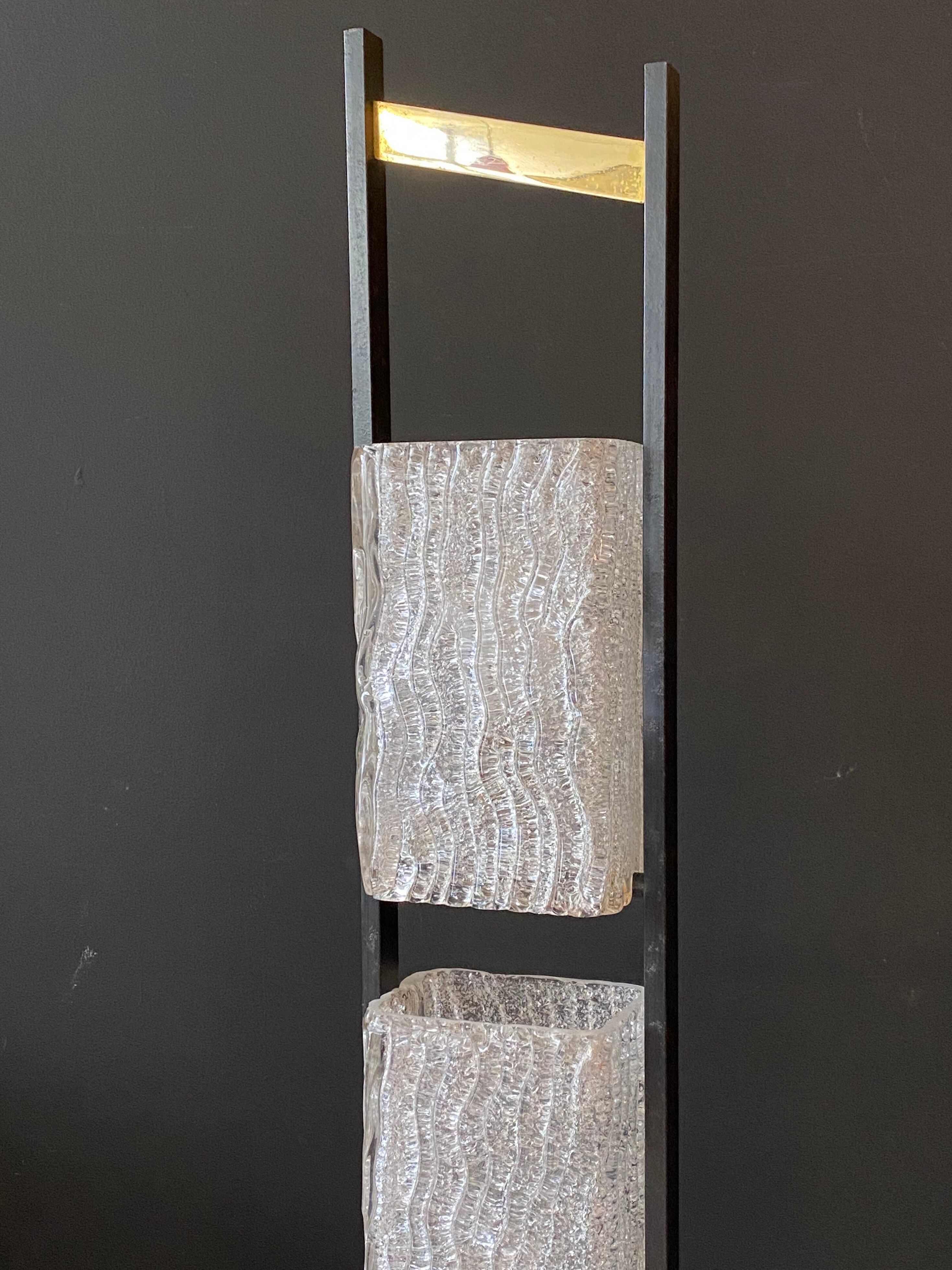 Arlus metal floor lamp and 4 glass lampshades - 1950