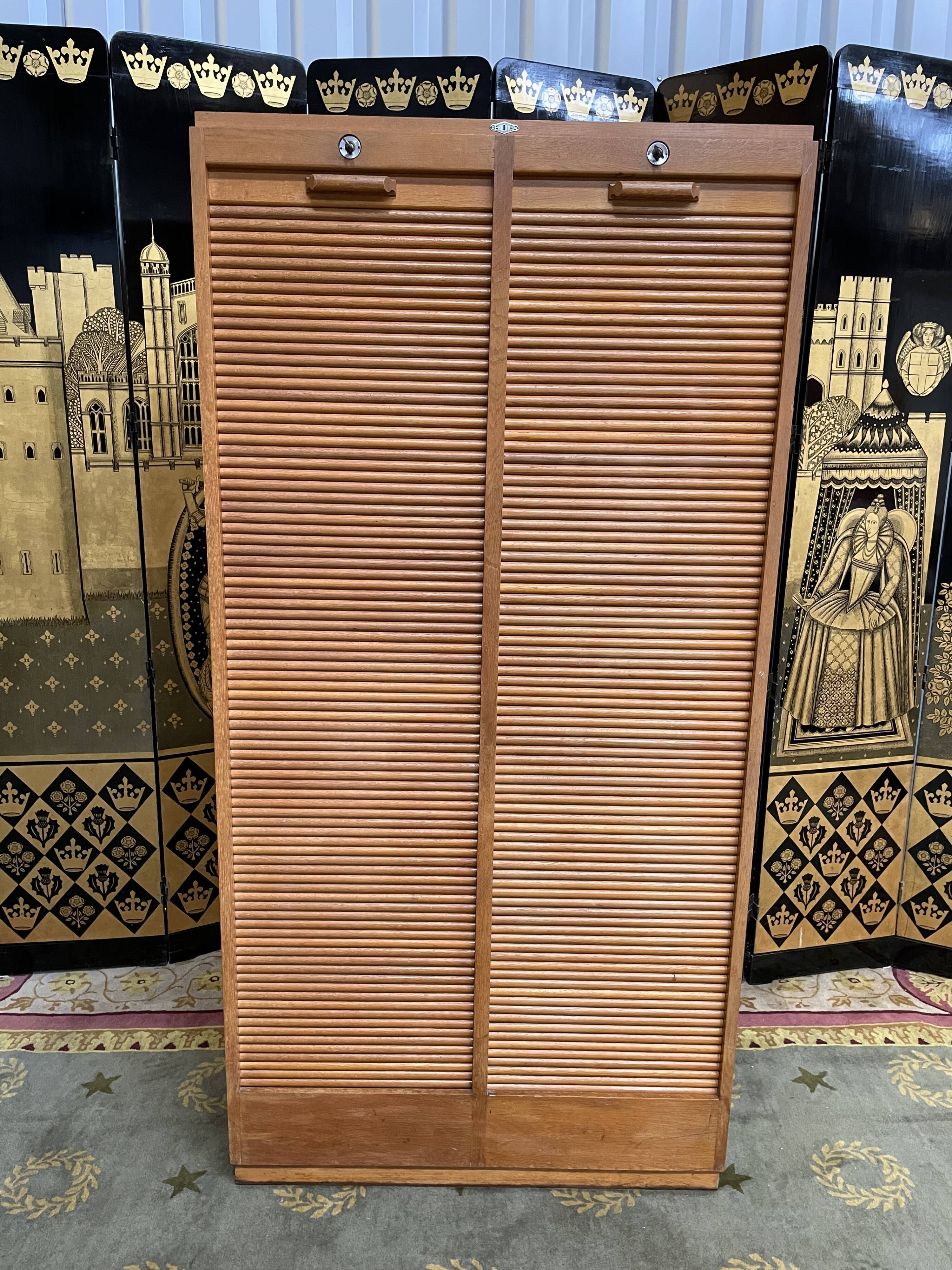 Double filing cabinet with notary curtains in solid oak 1960