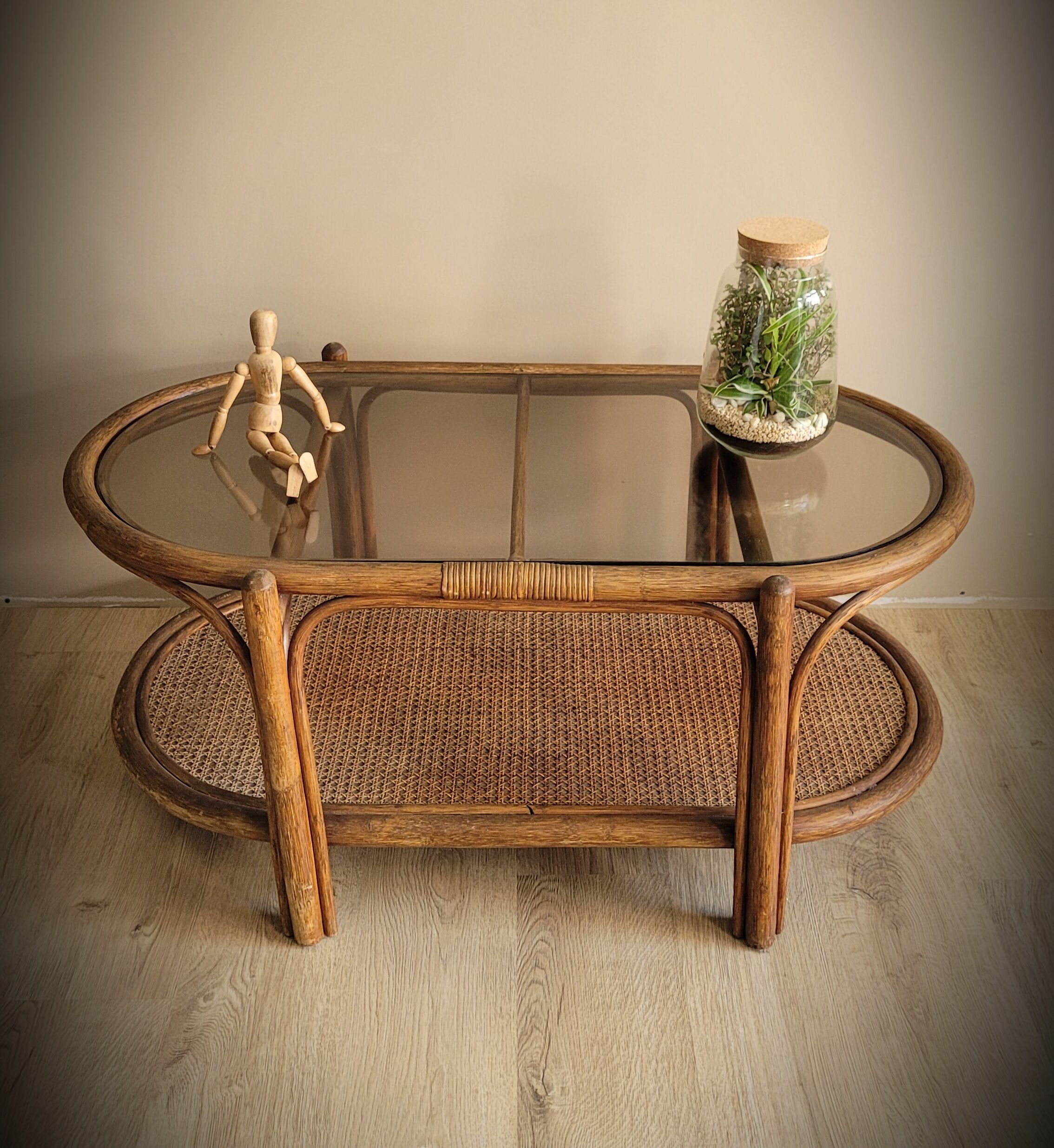 Rattan coffee table smoked glass