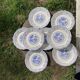 8 flat plates Digoin Sarreguemines blue and white vintage with countryside village décor