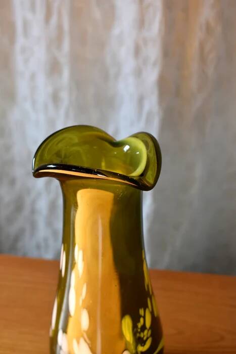 Free-form olive green art glass vase by Gyula Budveszel, Hungary, 1990s