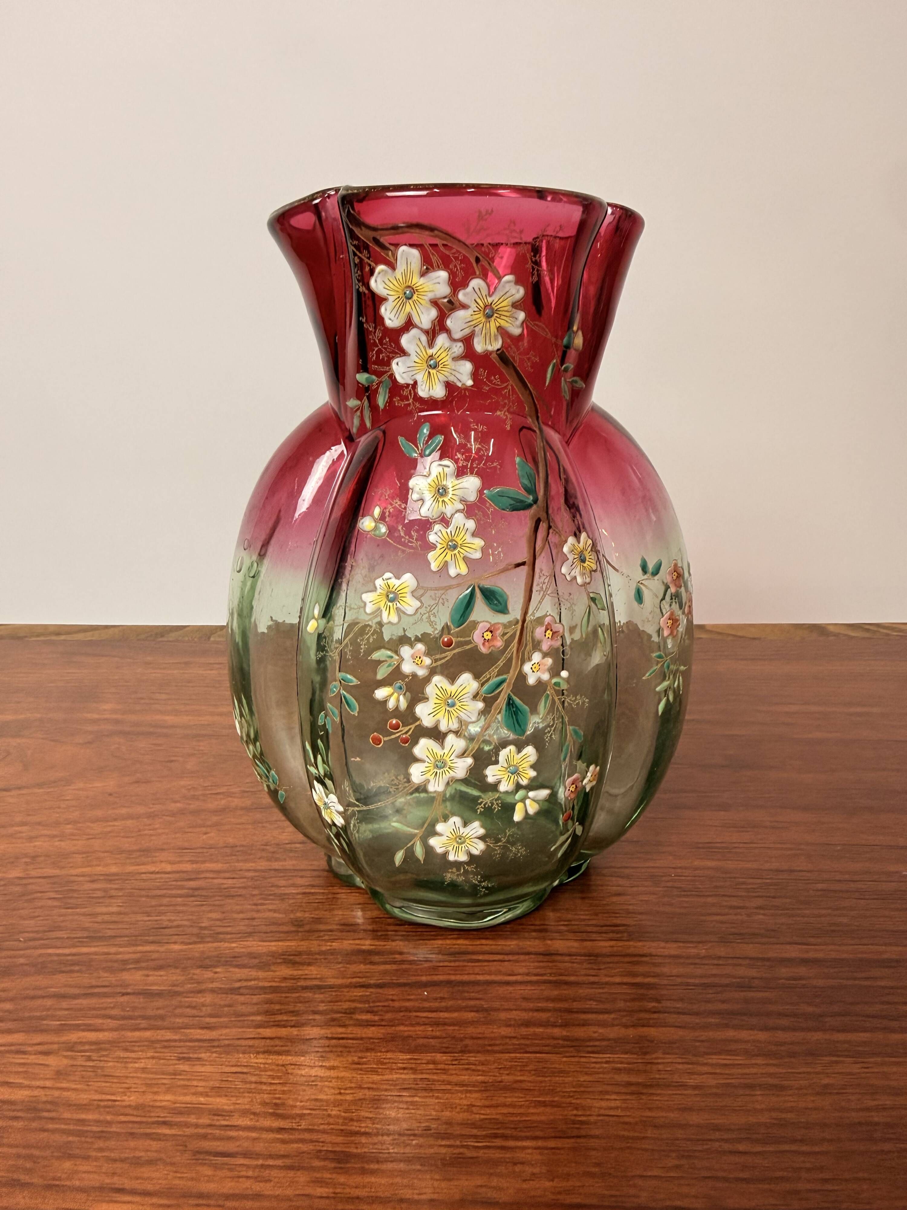 Antique Legras Rubina vase – Floral enamelled glass – Art Nouveau