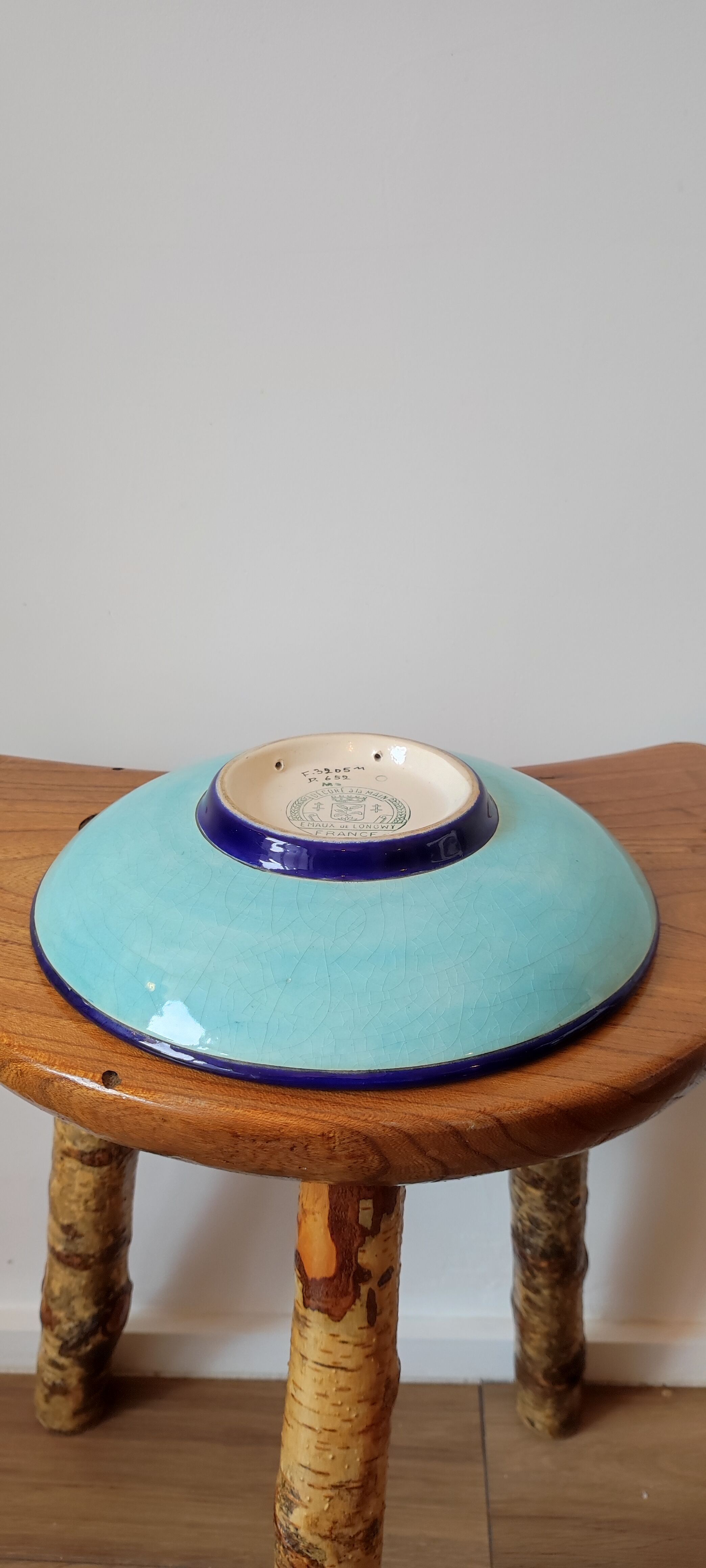Numbered hollow dish in Longwy emaux.