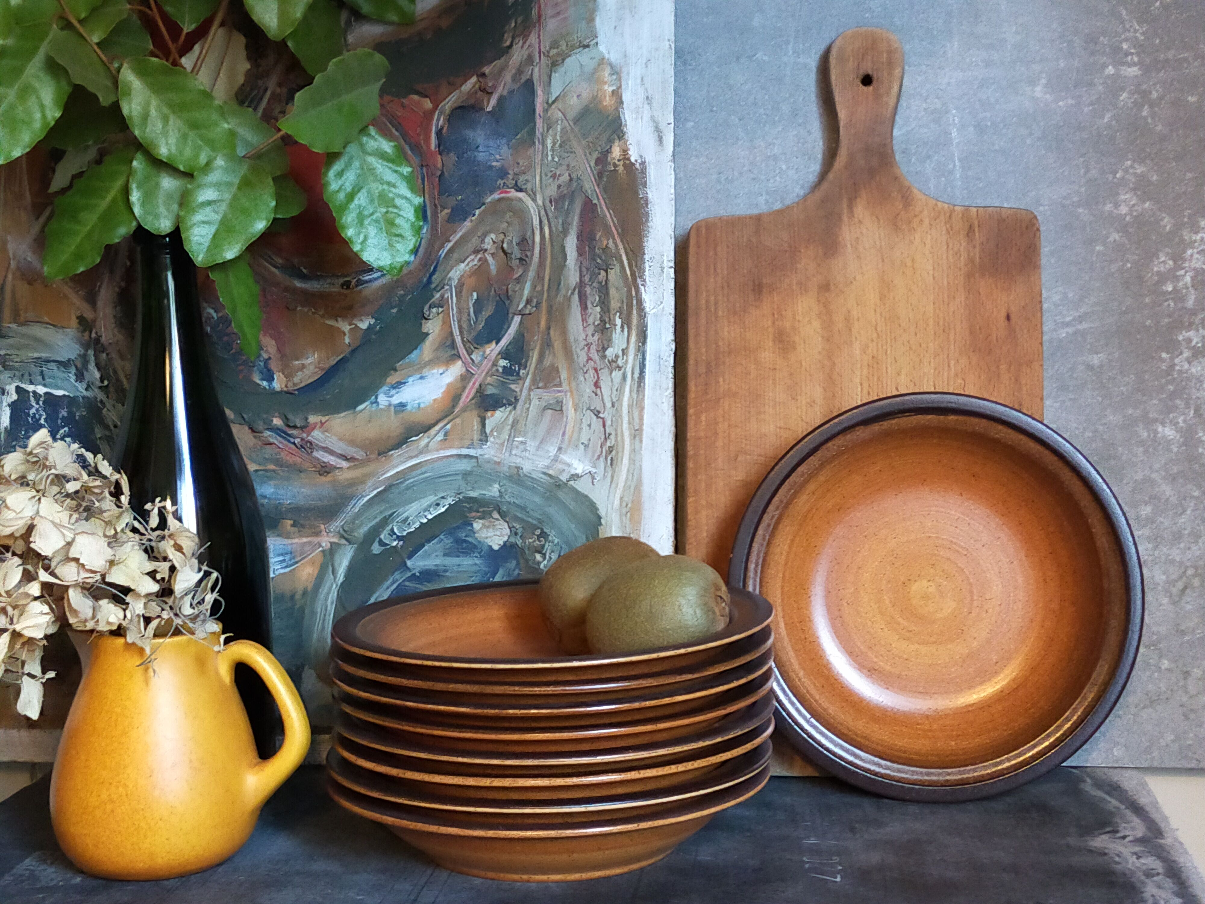 Nine hollow earthenware plates of saint-amand décor main service "meylan"vintages
