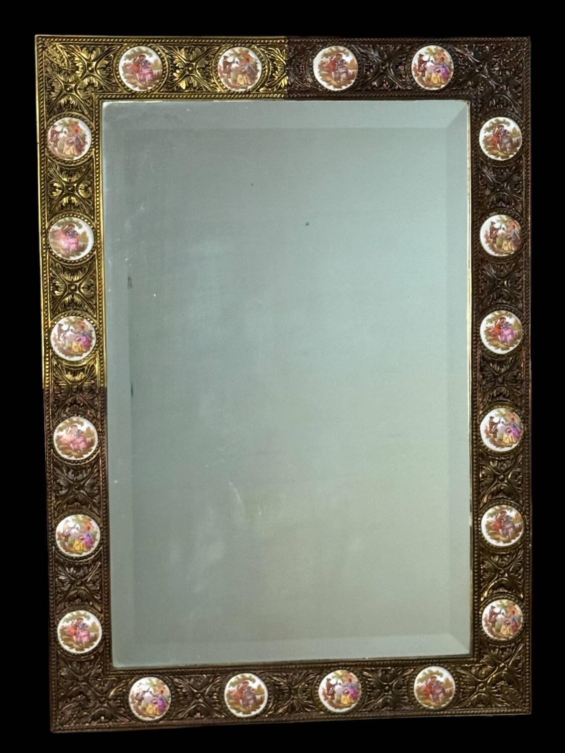 Bronze and Porcelain Mirror from Paris, 1950s