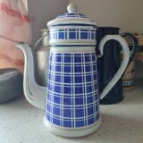Cafetière ancienne BB Frères tôle émaillée  modèle Damier