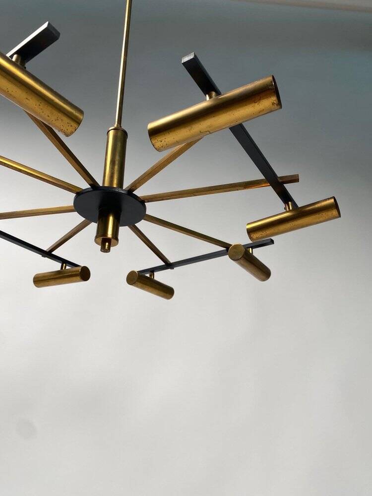 Mid-Century Ceiling Light in Brass & Metal from Stilnovo, Italy, 1950s