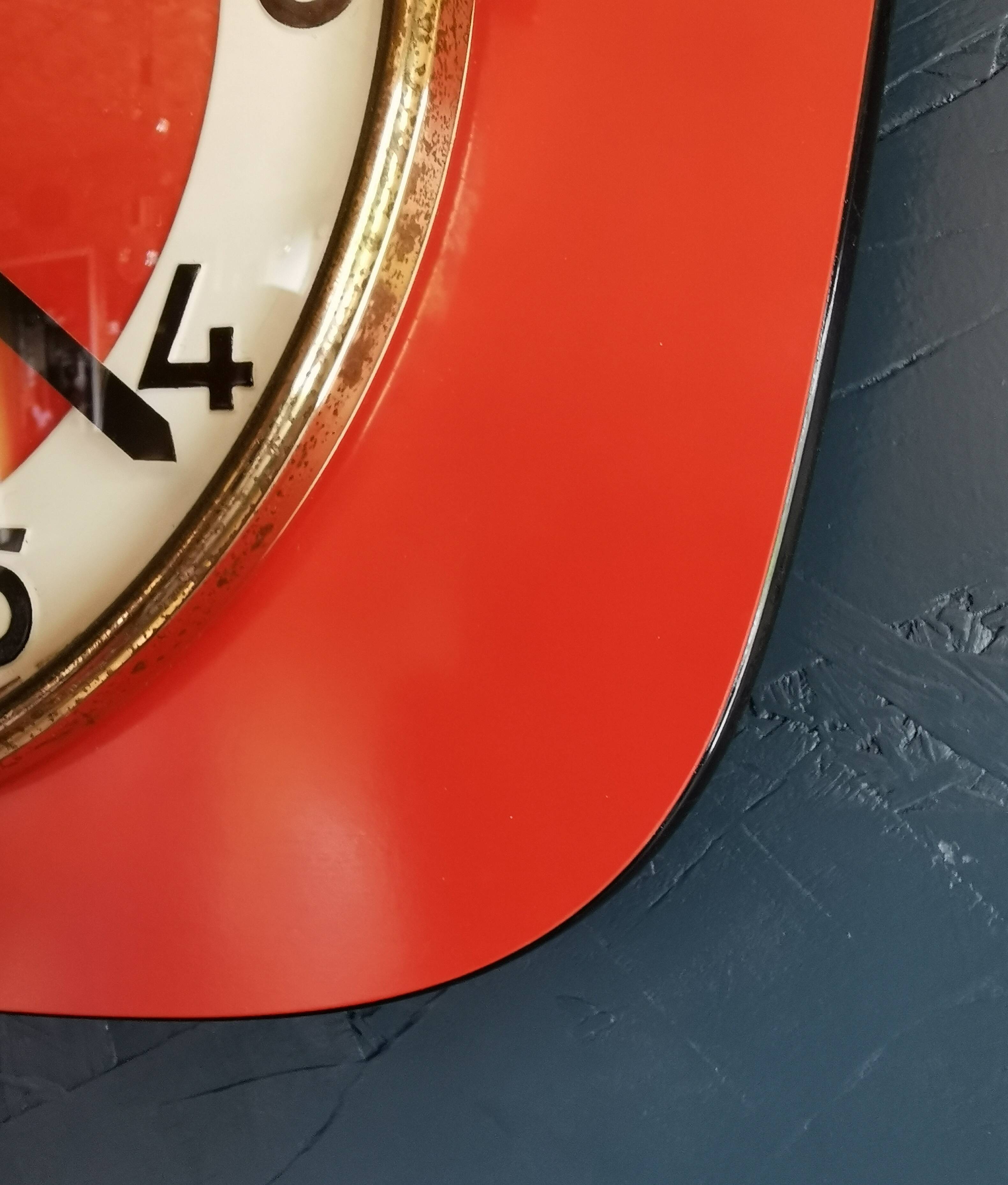 Vintage formica clock silent trapeze wall pendulum "Manufrance red"