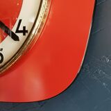 Vintage formica clock silent trapeze wall pendulum "Manufrance red"
