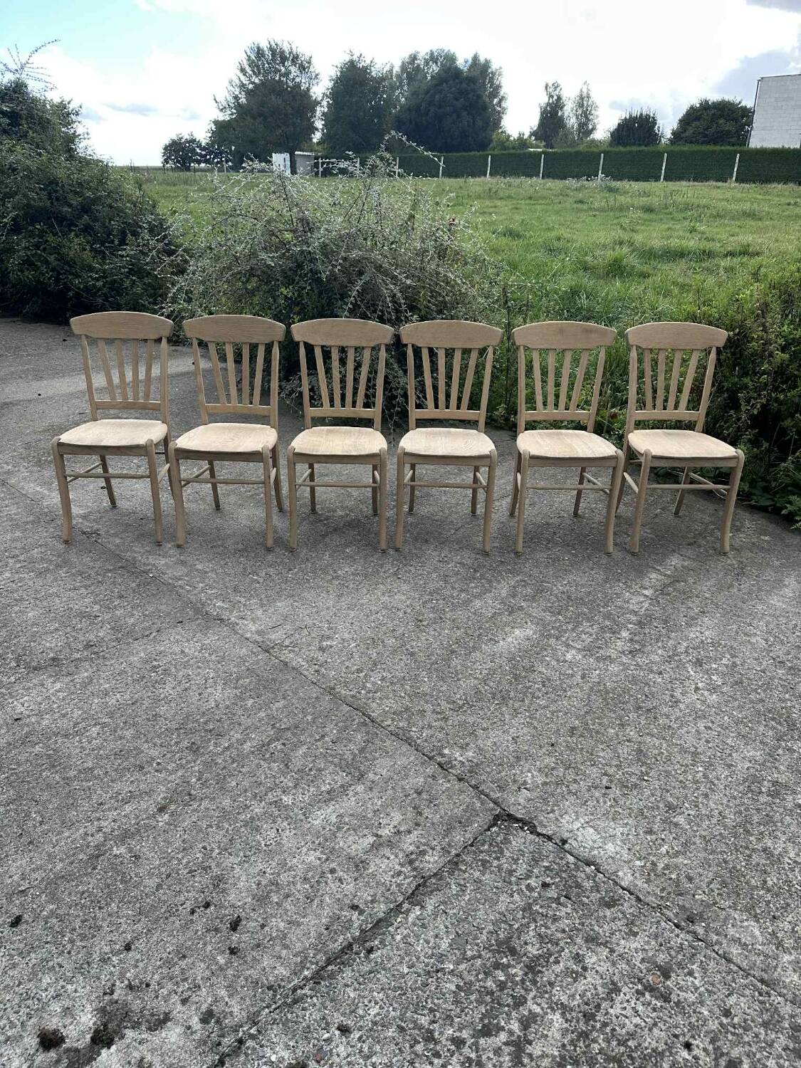 Set of 6 raw wood chairs