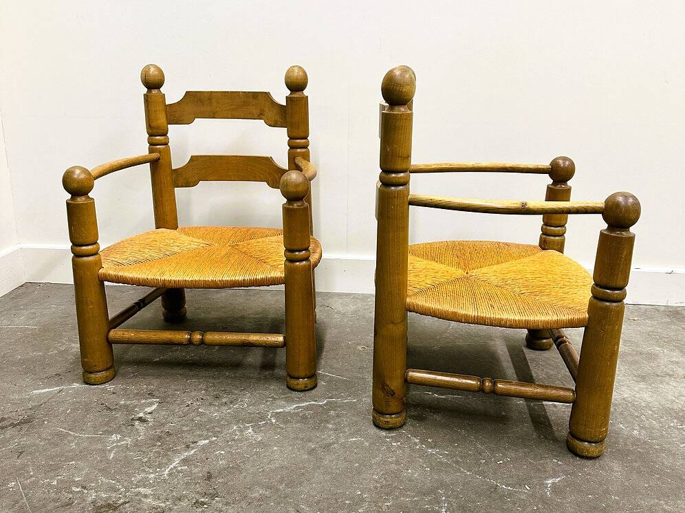 Pair of Charles Dudouyt low rushed easy armchairs, 1940s.