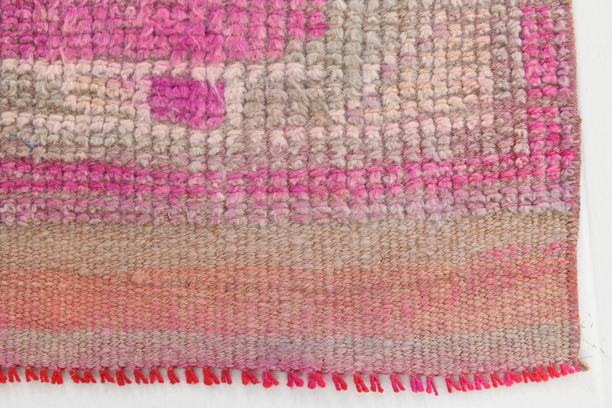 Faded Pink Geometric Style Vintage Runner Rug, Rug For Kitchen, 87x302