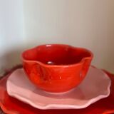 Handmade enameled ceramic bowl with red poppy clover flower