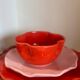 Handmade enameled ceramic bowl with red poppy clover flower