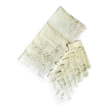 Embroidered cotton tablecloth and 6 napkins