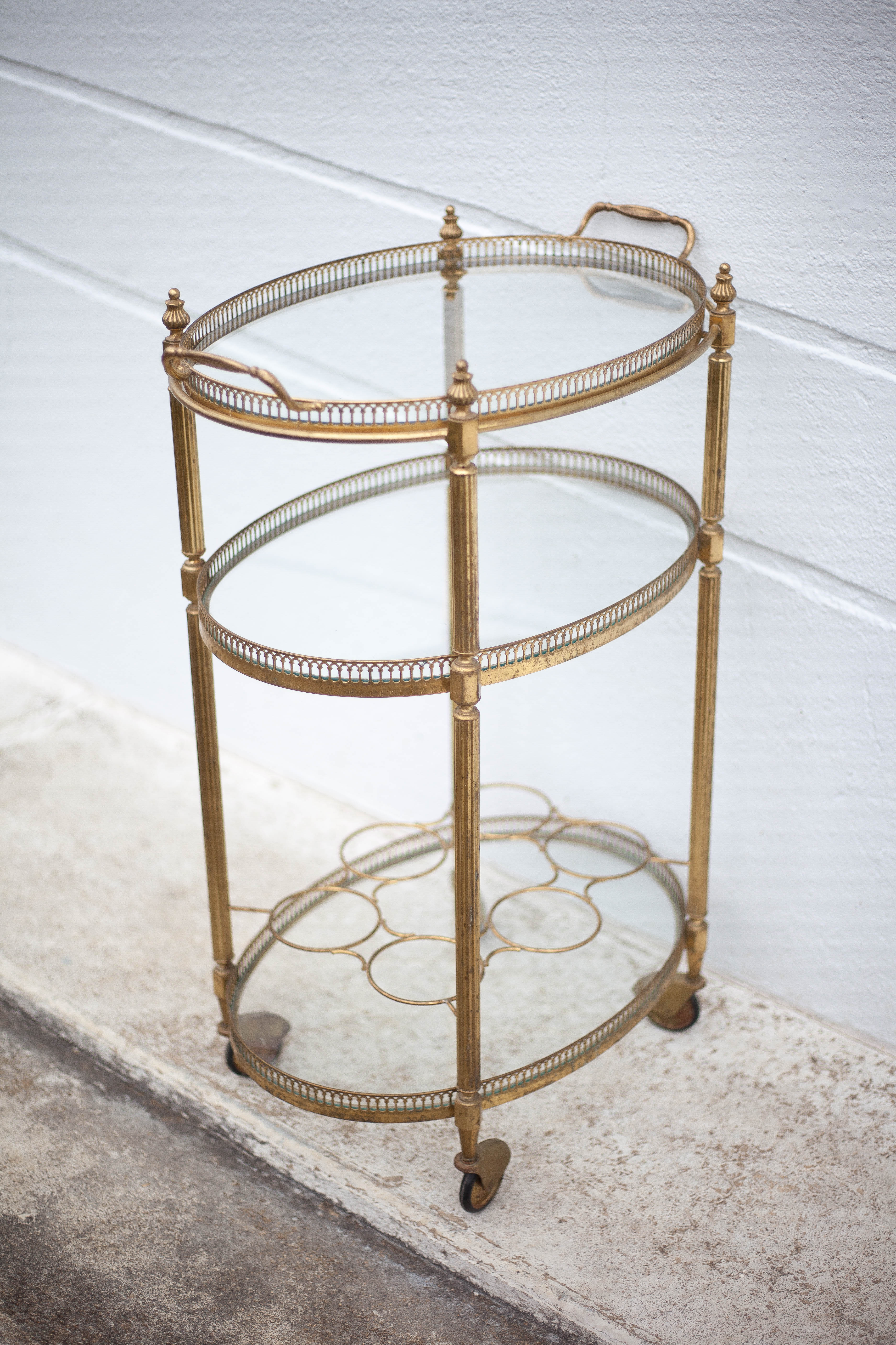 Brass service 3 floors, trolley with wheels