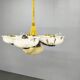 1940s Czech Art Deco Brass Opaline Glass Chandelier