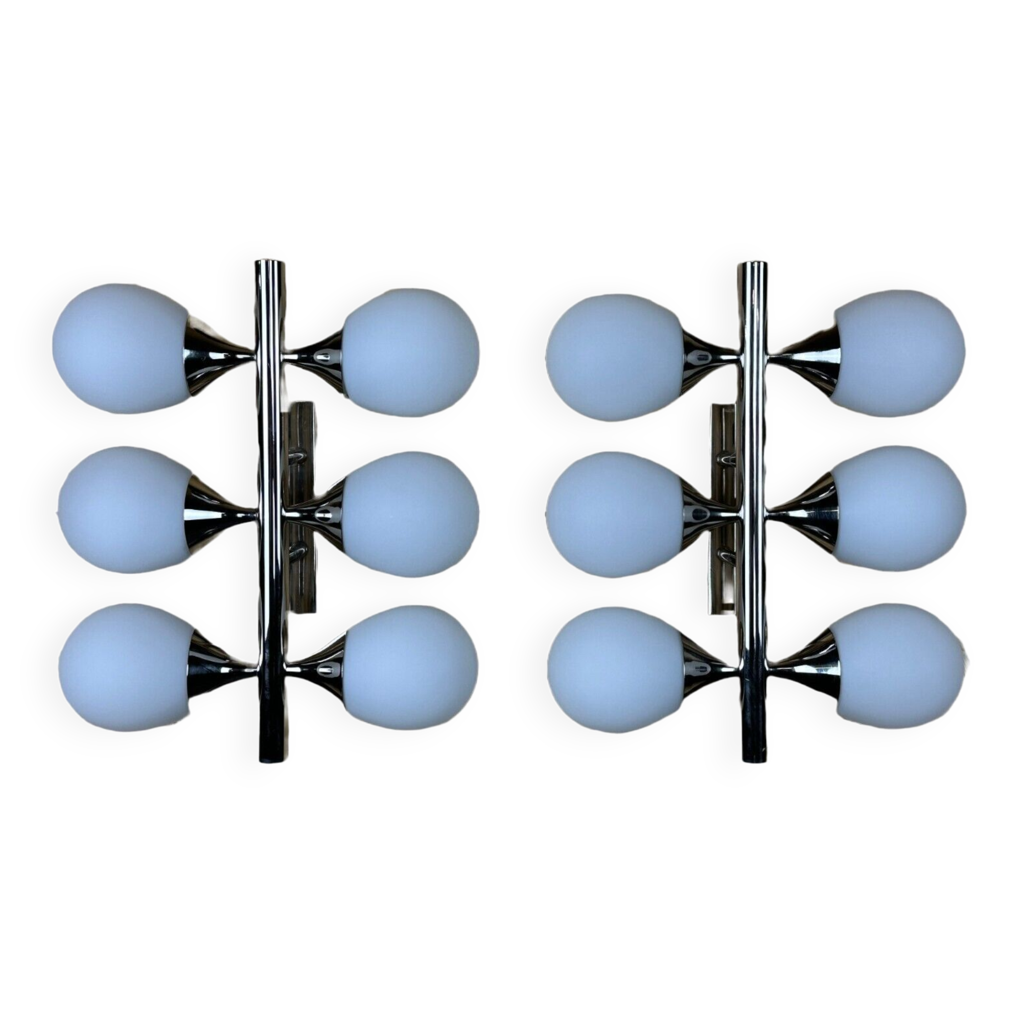 2x 60s 70s 6-bulb Sputnik wall lights by Kaiser Leuchten opal glass