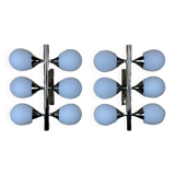 2x 60s 70s 6-bulb Sputnik wall lights by Kaiser Leuchten opal glass